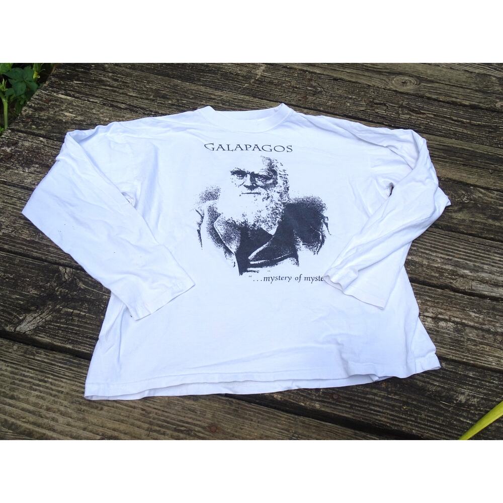 Vtg Charles Darwin LS Galapagos Front Back Graphic T-Shirt XL Science Tee